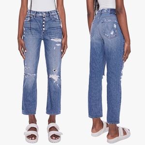 Mother Superior The Mid Rise Fly Cut Dazzler Ankle Distressed Straight Leg Jeans